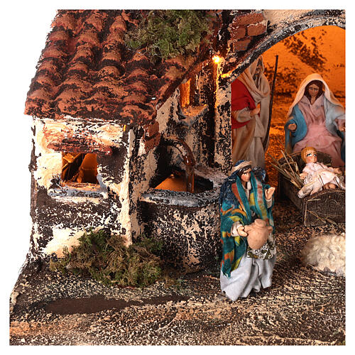 Pueblo belén napolitano tres pisos luces fuente 45x45x45 estatuas 8 cm 6