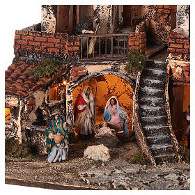 Borgo presepe napoletano tre piani luci fontana 45x45x45 statue 8 cm
