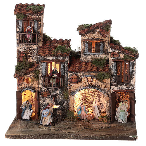 Complete setting for Neapolitan Nativity Scene lights and fountain 30x35x25 cm for figurines of 6 cm average height 1