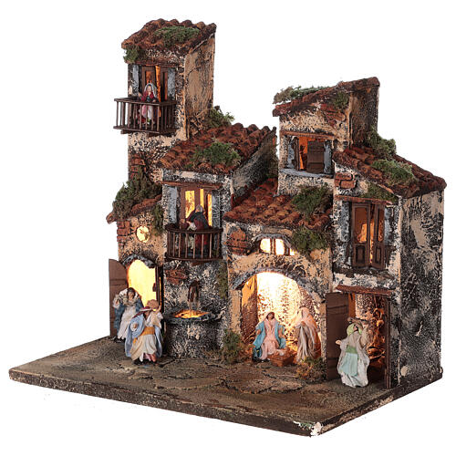 Complete setting for Neapolitan Nativity Scene lights and fountain 30x35x25 cm for figurines of 6 cm average height 3