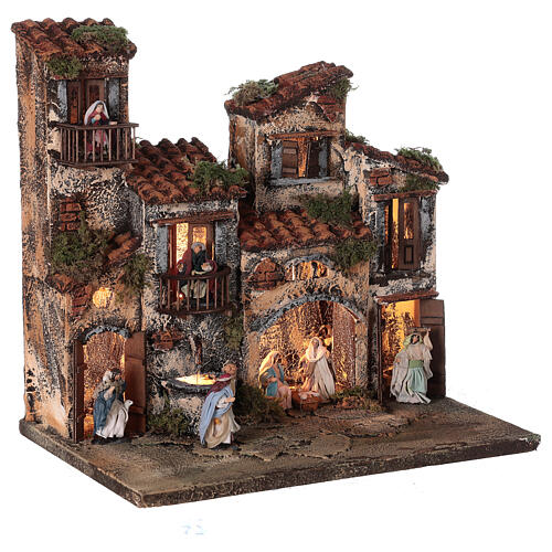 Complete setting for Neapolitan Nativity Scene lights and fountain 30x35x25 cm for figurines of 6 cm average height 5