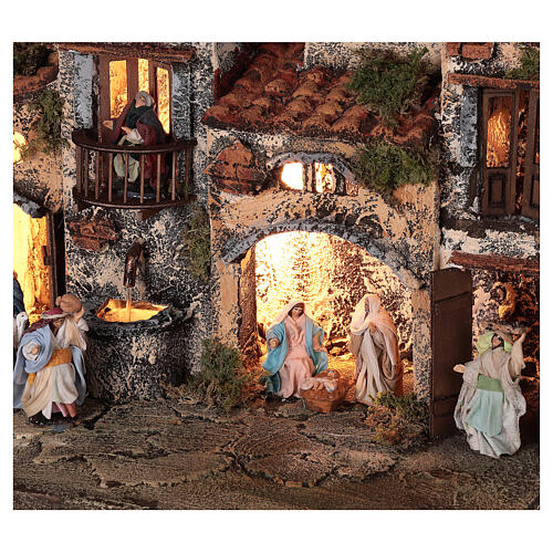 Complete setting for Neapolitan Nativity Scene lights and fountain 30x35x25 cm for figurines of 6 cm average height 2