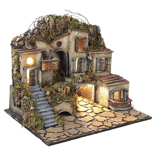 Village with square between the rocks lights 50x30x40 cm Neapolitan Nativity Scene for figurines of 10-12 cm average height 4