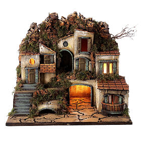 Borgo piazza fra le rocce presepe napoletano luci 50x30x40 statue 10-12 cm