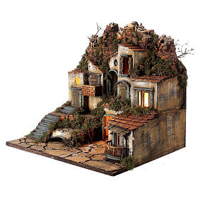 Village with square between the rocks lights 50x30x40 cm Neapolitan Nativity Scene for figurines of 10-12 cm average height