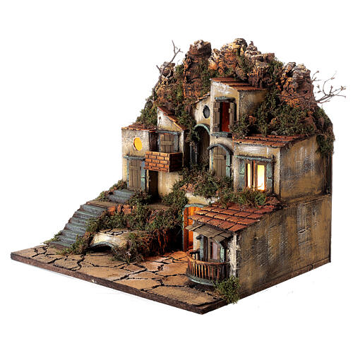Village with square between the rocks lights 50x30x40 cm Neapolitan Nativity Scene for figurines of 10-12 cm average height 2