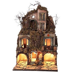 Borgo muschio sughero presepe napoletano illuminato 70x40x45 per statue 10 cm