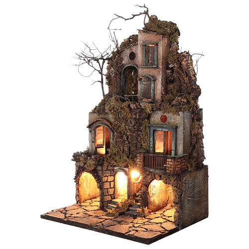 Wioska z mchu, korka do szopki neapolitańskiej z oświetleniem, 70x40x45 cm, dla figur o wysokości 10 cm 2