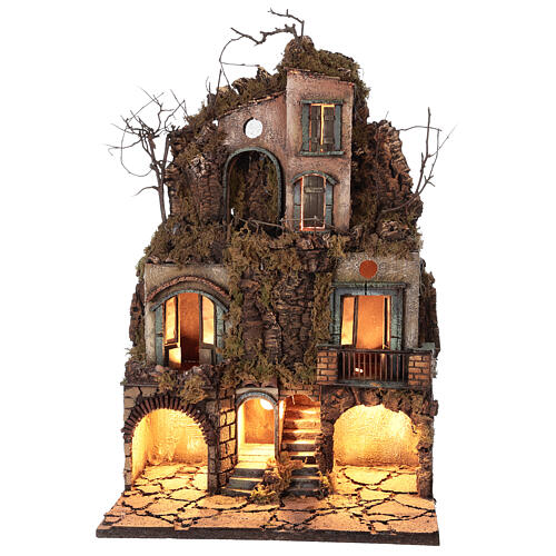 Illuminated village moss and cork 70x40x45 cm Neapolitan Nativity Scene for figurines of 10 cm average height 1