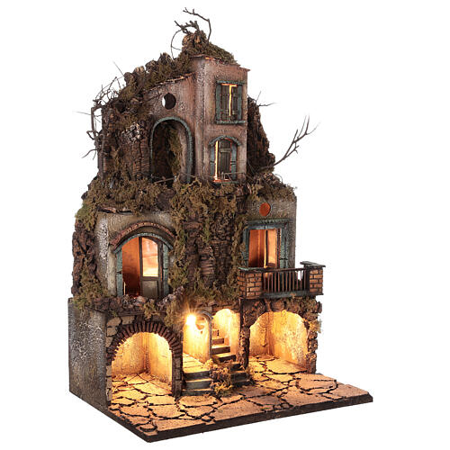 Illuminated village moss and cork 70x40x45 cm Neapolitan Nativity Scene for figurines of 10 cm average height 3