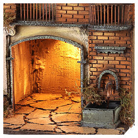 Building with balconies and fountain, illuminated Neapolitan Nativity setting for 10-12 cm characters, 50x40x30 cm