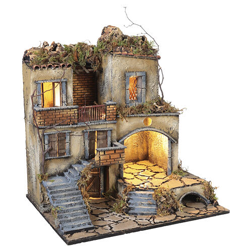 Crèche napolitaine village éclairé 50x50x40 cm pour santons 8-10 cm 3