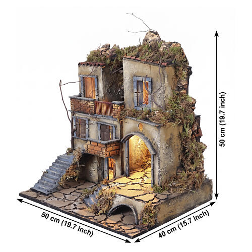 Presepe napoletano borgo illuminato 50x50x40 cm per statue 8-10 cm 2