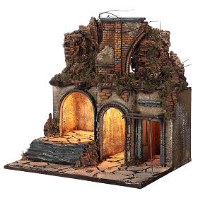 Neapolitan Nativity Scene village ruined arch lights 60x50x40 cm for figurines of 10 cm average height