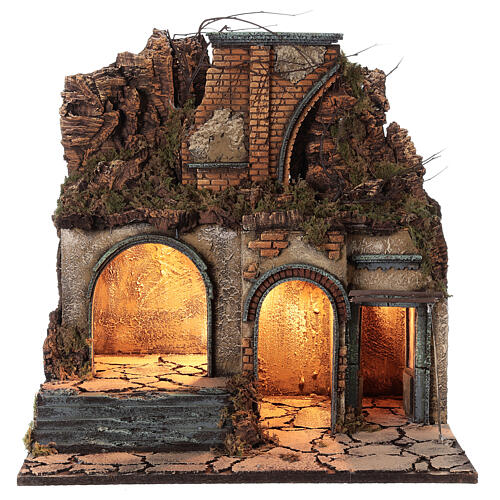 Neapolitan Nativity Scene village ruined arch lights 60x50x40 cm for figurines of 10 cm average height 1