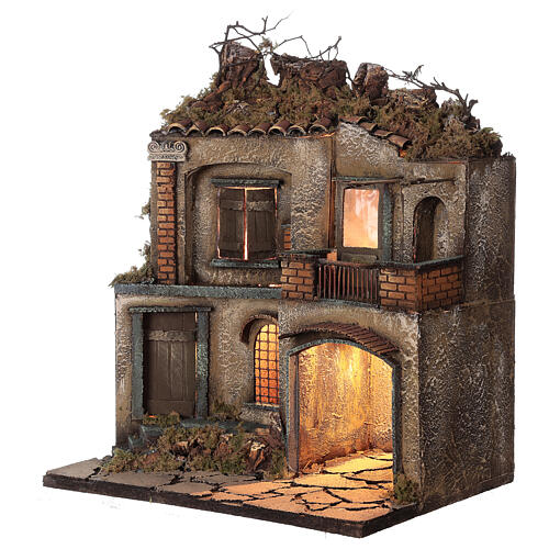 Szene der neapolitanischen Krippe mit Wäschebalkon 50x40x30 cm für 10 cm Krippe 2