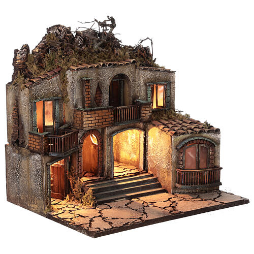 Pueblo tres casas belén napolitano iluminado 50x50x40 para figuras 10-12 cm 3