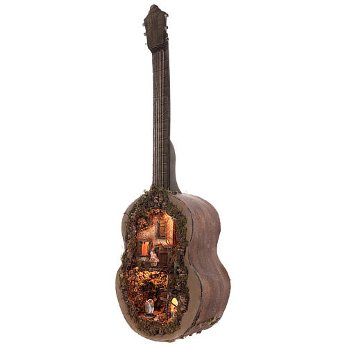Crèche complète guitare Naples éclairée 125x50x20 cm santons 6 cm 7