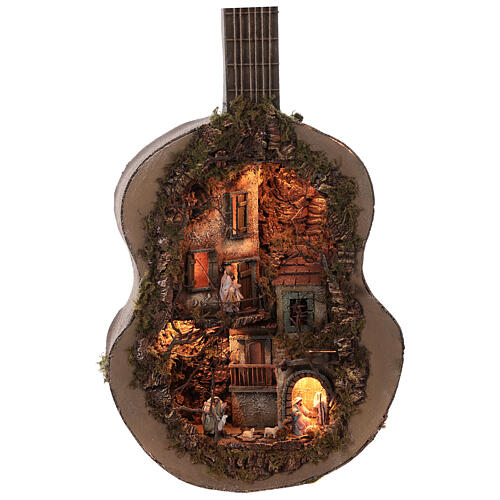 Presepe chitarra completo Napoli illuminato 125x50x20 statue 6 cm 3