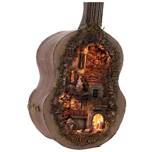 Presepe chitarra completo Napoli illuminato 125x50x20 statue 6 cm 4