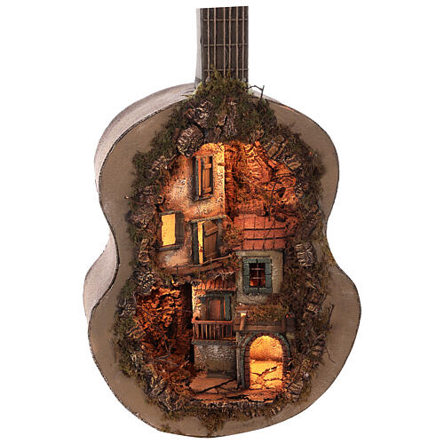 Presepe chitarra completo Napoli illuminato 125x50x20 statue 6 cm 8