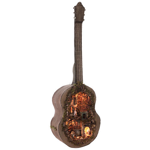 Presépio em guitarra completo Nápoles iluminado, figuras altura média 6 cm, medidas: 125x50x18 cm 6
