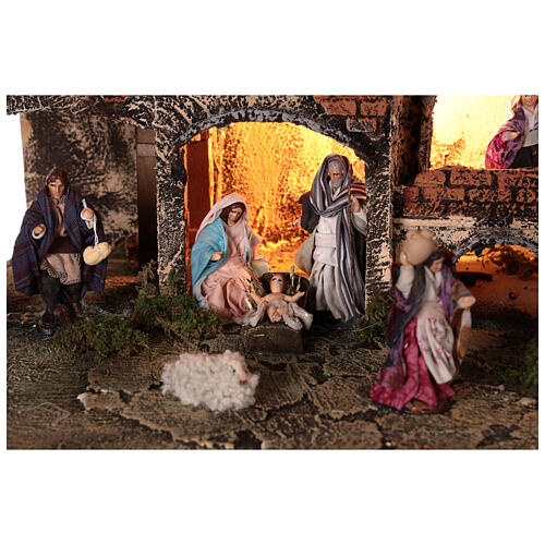 Complete Neapolitan Nativity Scene village fountain and lights 45x50x35 cm 2