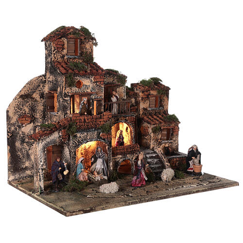 Aldeia presépio napolitano completo com fonte e luzes 45x50x35 cm 5