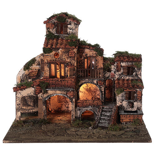 Aldeia presépio napolitano completo com fonte e luzes 45x50x35 cm 7