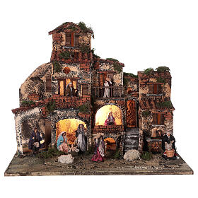 Complete Neapolitan Nativity Scene village fountain and lights 45x50x35 cm
