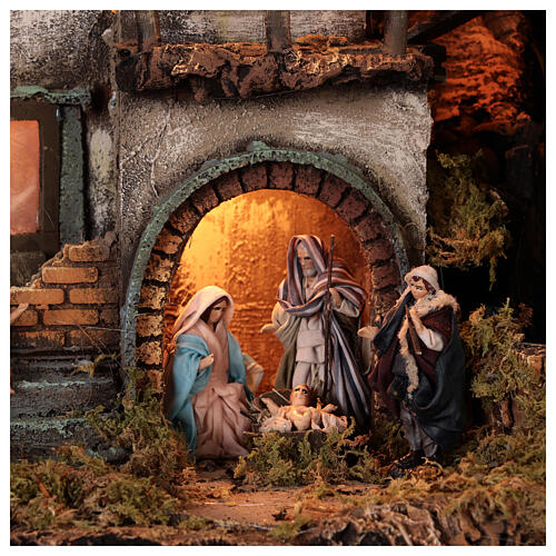 Moka pot Nativity Scene REAL SMOKE 100x60x50 cm Neapolitan Nativity Scene for figurines of 8 cm average height 5