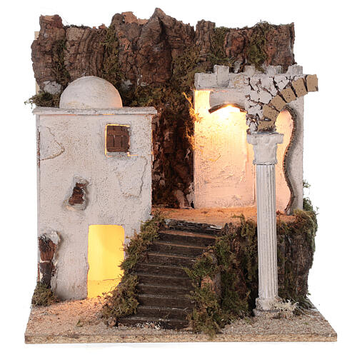 Krippenszene weiße Häuser Neapolitanische Krippe Weihnachtsgeschichte 40x35x35 cm 5