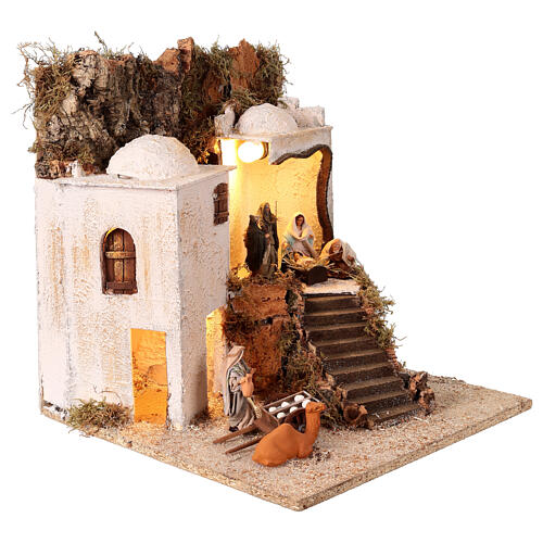 Village arabe (B) Nativité bergers 8 cm éclairage crèche napolitaine 40x35x35 cm 3