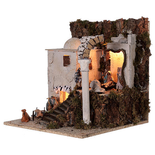 Borgo arabo (B) Natività pastori 8 cm illuminato presepe napoletano 40x35x35 cm 3