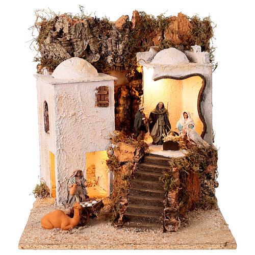 Borgo arabo (B) Natività pastori 8 cm illuminato presepe napoletano 40x35x35 cm 1