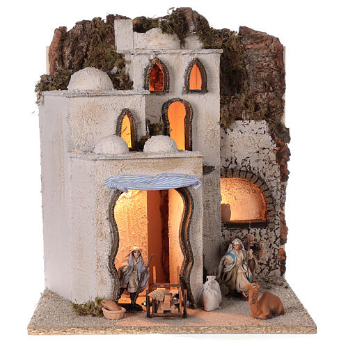 Palestinian village illuminated (C) Neapolitan Nativity Scene with 8 cm figurines 40x35x35 cm 1