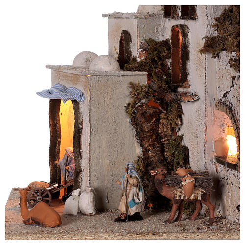 Palestinian village illuminated (C) Neapolitan Nativity Scene with 8 cm figurines 40x35x35 cm 2