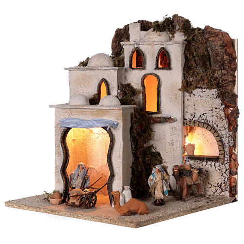 Palestinian village illuminated (C) Neapolitan Nativity Scene with 8 cm figurines 40x35x35 cm 3