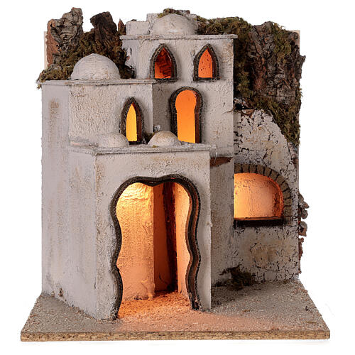 Palestinian village illuminated (C) Neapolitan Nativity Scene with 8 cm figurines 40x35x35 cm 5