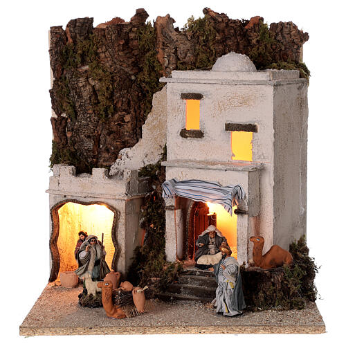 Arab village (F) terracotta figurines and animals 8 cm average height for Neapolitan Nativity Scene 35x35x35 cm 1