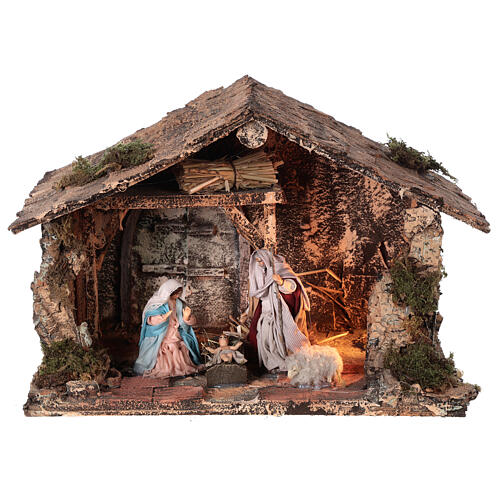 Heilige Familie in einer Hütte Neapolitanische Krippe, 20x30x20 cm 1