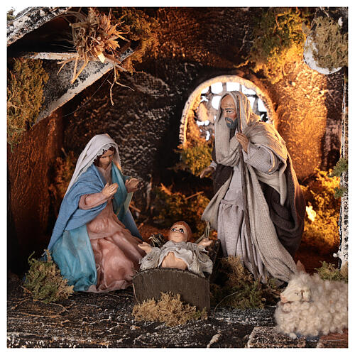 Stable for Neapolitan Nativity Scene with terracotta figurines of 12 cm high 25x30x20 cm 2