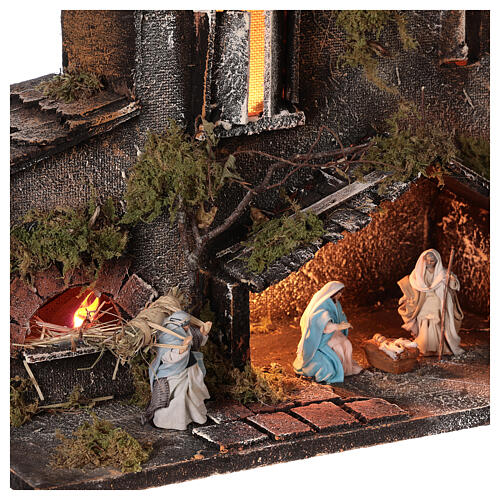 Stable Holy Family and shepherds for Neapolitan Nativity Scene with figurines of 6 cm high lights 25x50x20 cm 2