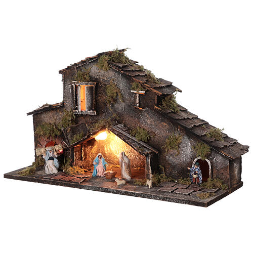 Szopka ze Świętą Rodziną i pasterzami, figurki 6cm, z oświetleniem, 25x50x20 cm 3