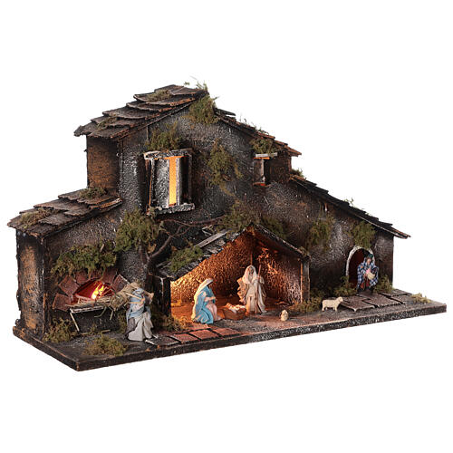 Szopka ze Świętą Rodziną i pasterzami, figurki 6cm, z oświetleniem, 25x50x20 cm 4