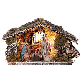 Stable with Nativity statue terracotta fabric 8 cm Neapolitan nativity 15x30x15 cm