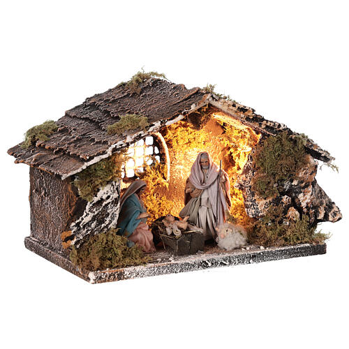 Stable with Nativity statue terracotta fabric 8 cm Neapolitan nativity 15x30x15 cm 3