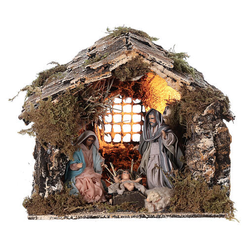 Heilige Familie in Hütte Weihnachtsgeschichte Neapolitanische Krippe, 15x20x15 cm 1