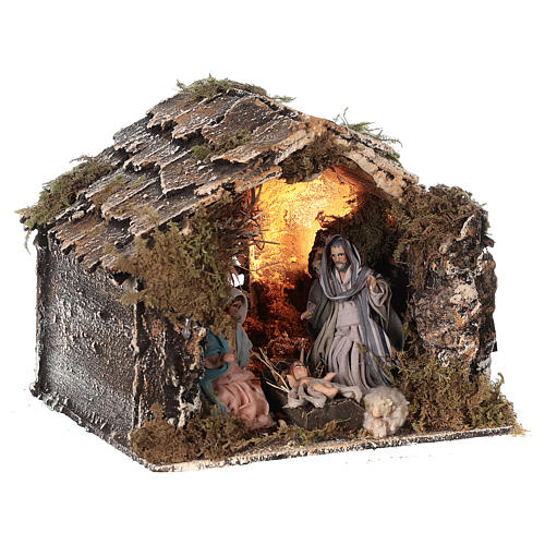 Heilige Familie in Hütte Weihnachtsgeschichte Neapolitanische Krippe, 15x20x15 cm 3
