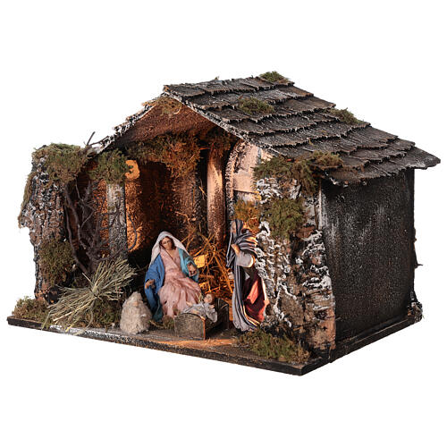 Lighted stable with Neapolitan nativity statues 14 cm terracotta 30x40x30 cm 3
